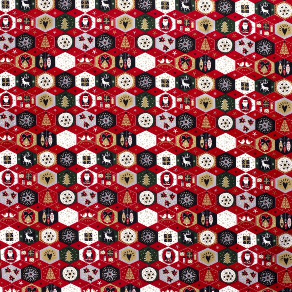 PREMIUM Baumwolle - Weihnachtliche Adventspatchwork Sechseck rot