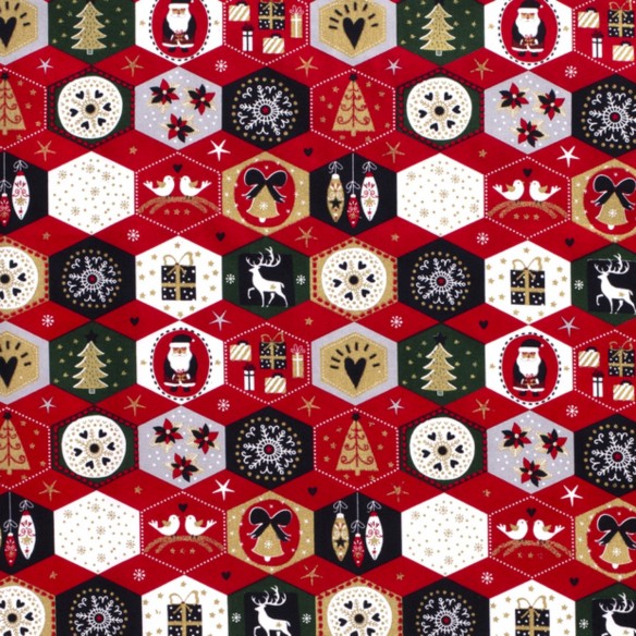 PREMIUM Baumwolle - Weihnachtliche Adventspatchwork Sechseck rot