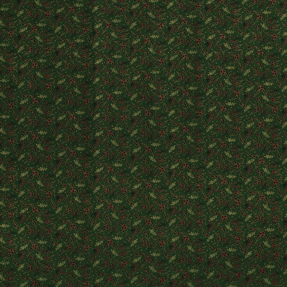PREMIUM Baumwolle - Weihnachtliche Kleine Zweige auf grünem Hintergrund