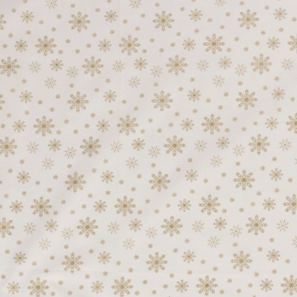 PREMIUM Baumwolle - Goldene Schneeflöckchen auf weißem Hintergrund