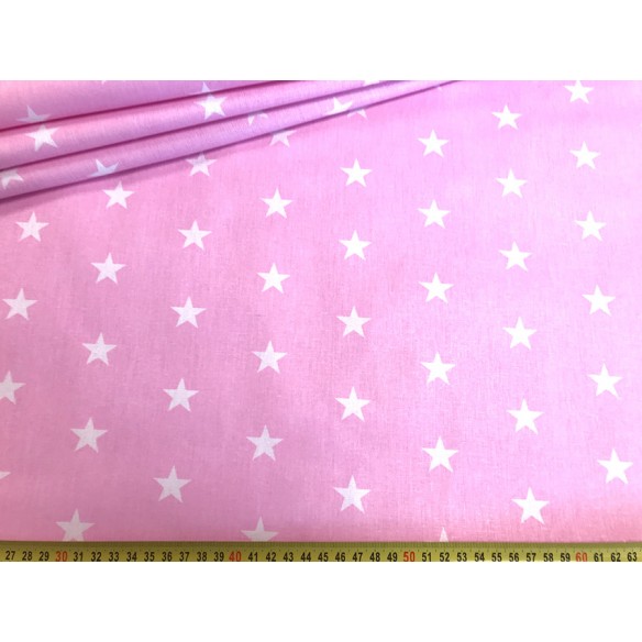 Baumwollstoff - weiße Sterne auf rosa Hintergrund