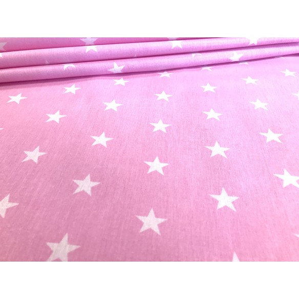 Baumwollstoff - weiße Sterne auf rosa Hintergrund