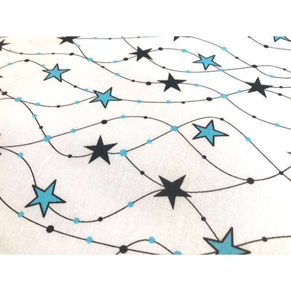 Baumwollstoff - himmelblaue Sterne auf dem Seil