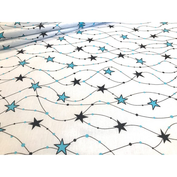 Baumwollstoff - himmelblaue Sterne auf dem Seil