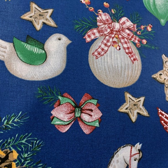 Baumwollstoff - weihnachtliche schaukelpferd marineblau