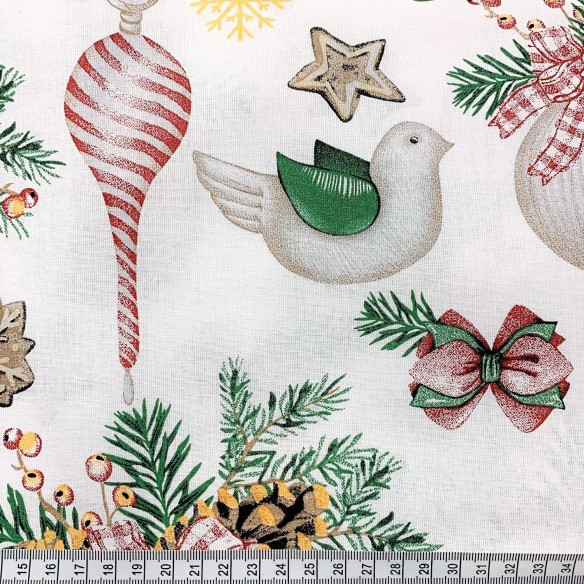 Baumwollstoff - weihnachtliche schaukelpferd weiß