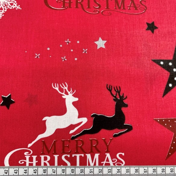 Baumwollstoff - weihnachtlich, merry christmas, rot II
