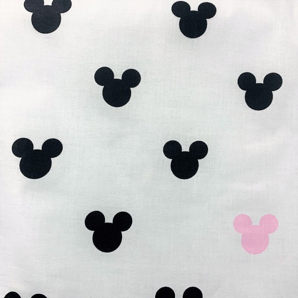 Baumwollstoff - Mickey Mouse, rosa-schwarz auf weißem Hintergrund