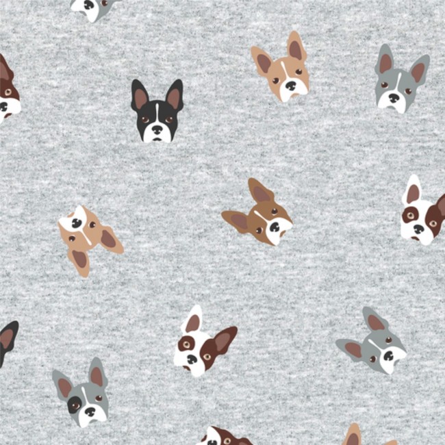 bedruckter Sweatshirtstoff FRENCH TERRY - Hunde auf grauem Hintergrund