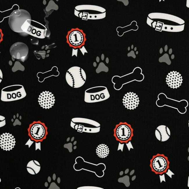 Wasserabweisendes Oxford-Gewebe - Hundepfote, Napf und Medaille schwarz
