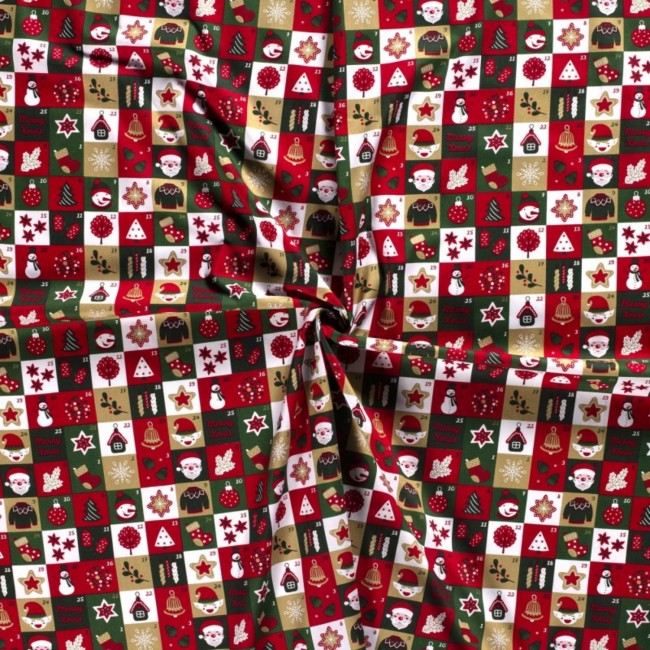 Premium-Baumwolle – Weihnachts-Patchwork Merry X-mass, Grün