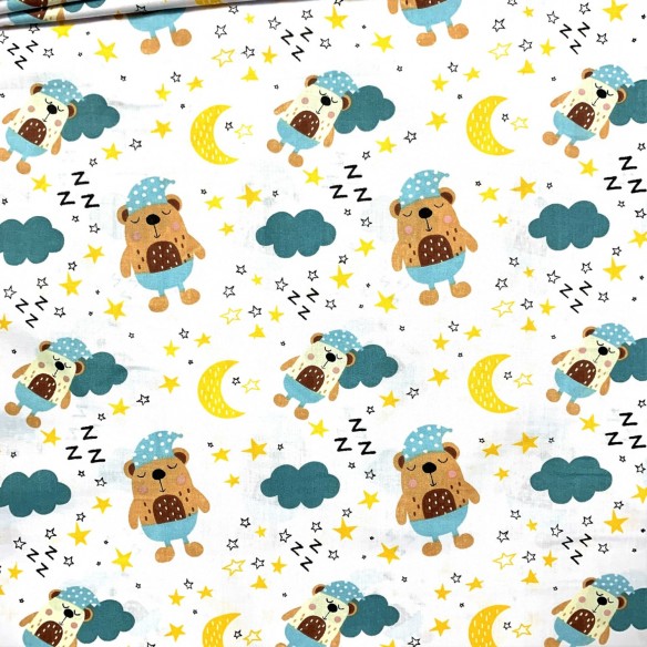 Baumwollstoff - schlafender Teddybär