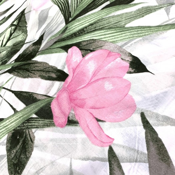 Baumwollstoff - Botanik, rosa Blume