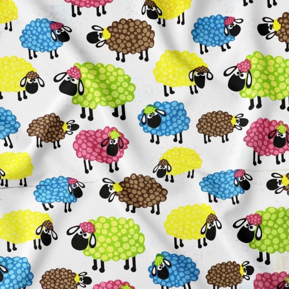 Baumwollstoff - bunte Schafe