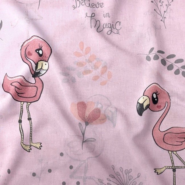 Baumwollstoff - Flamingos und Zweige