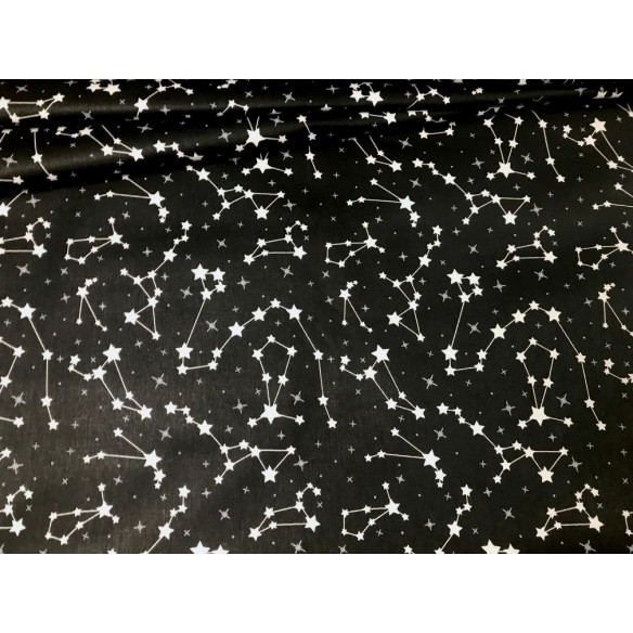 Baumwollstoff - Himmel, Sterne auf schwarzem Hintergrund