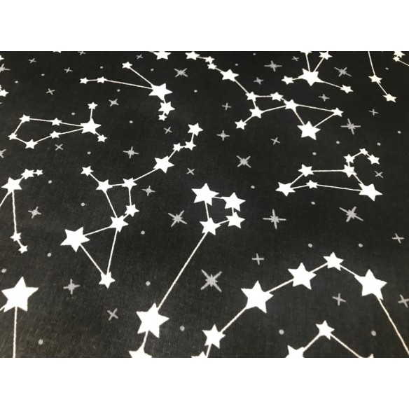 Baumwollstoff - Himmel, Sterne auf schwarzem Hintergrund