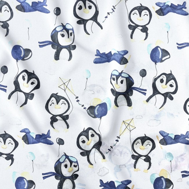 Baumwollstoff - Glücklicher Pinguin, blau