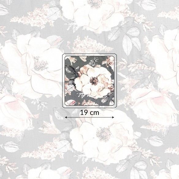 Baumwollstoff 220 cm - Pfingstrosenblüten auf Grau
