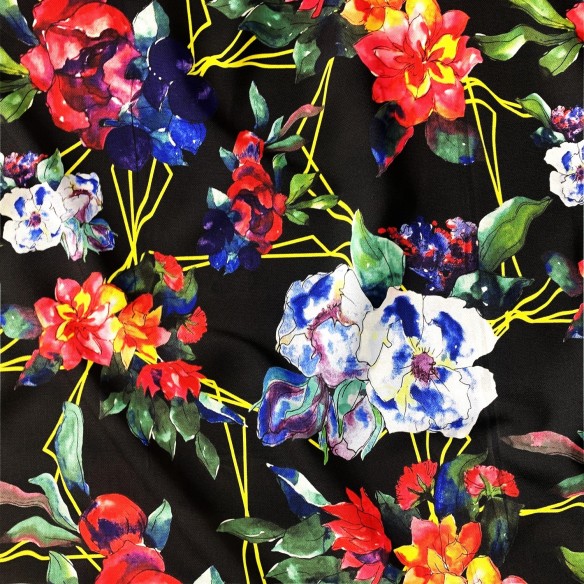Baumwollstoff 220 cm - Blumen und Geometrie