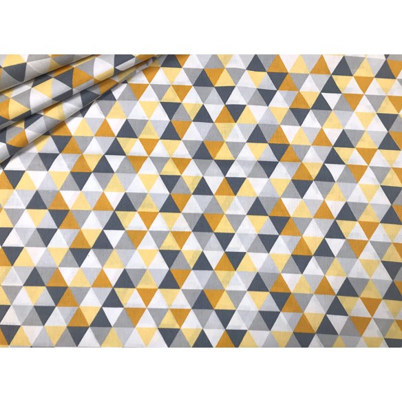 Baumwollstoff - gelb-graue Mini-Dreiecke
