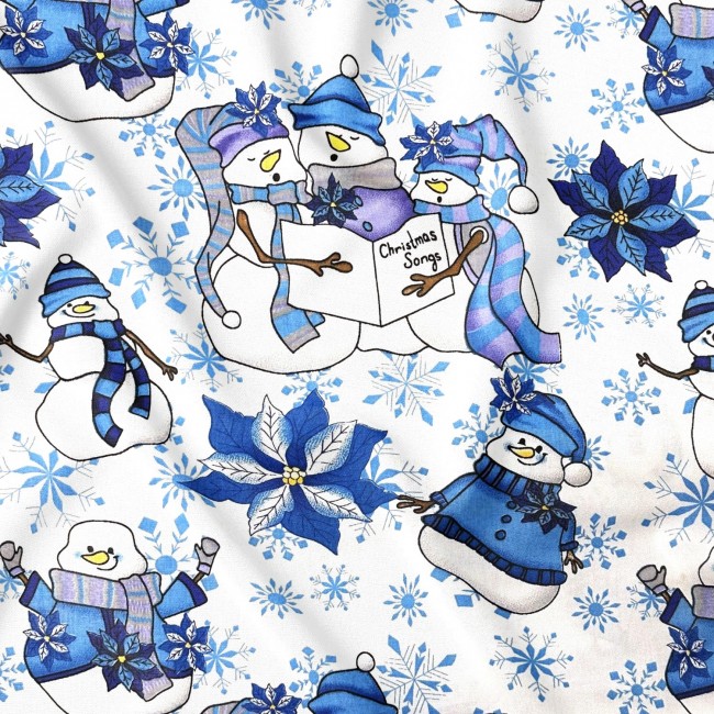 Baumwollstoff - Weihnachtsblaue Schneemänner