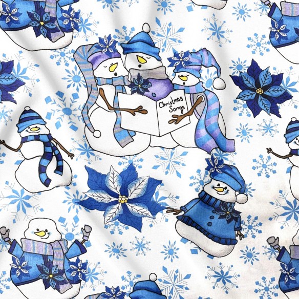 Baumwollstoff - Weihnachtsblaue Schneemänner