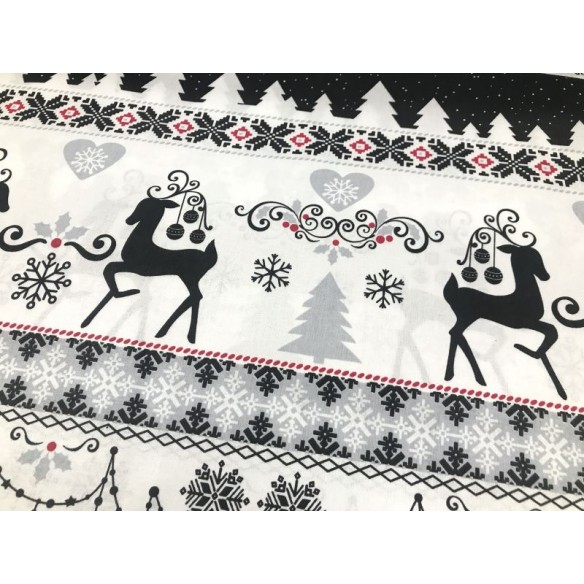 Baumwollstoff - weihnachtlich, Pullover, schwarzer Rentier