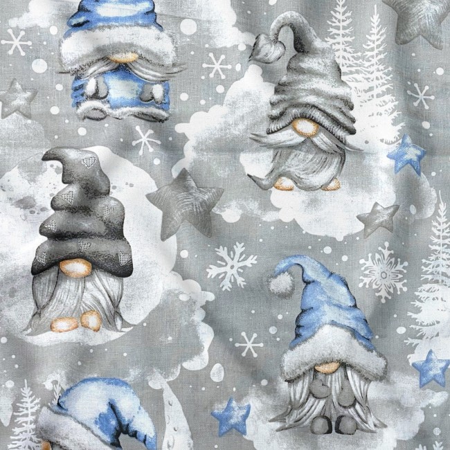 Baumwollstoff - Weihnachts-Gnome blau