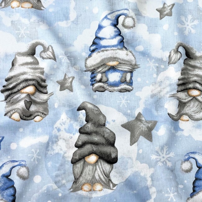 Baumwollstoff - Weihnachts-Gnome blau II
