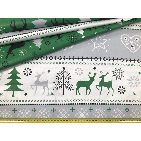 Baumwollstoff - weihnachtlich, Pullover, grüner Rentier