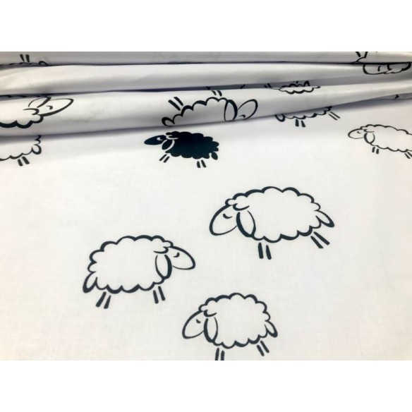 Baumwollstoff - Tiere, schwarz-weiße Schafe
