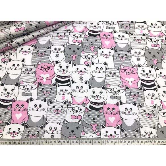 Baumwollstoff - Katzen im Kino, rosa
