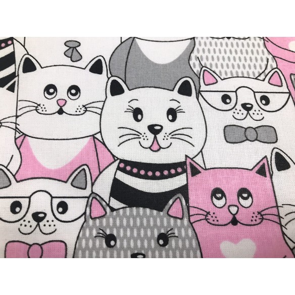 Baumwollstoff - Katzen im Kino, rosa