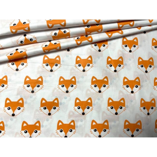 Baumwollstoff - orange Mini-Füchse auf weißem Hintergrund