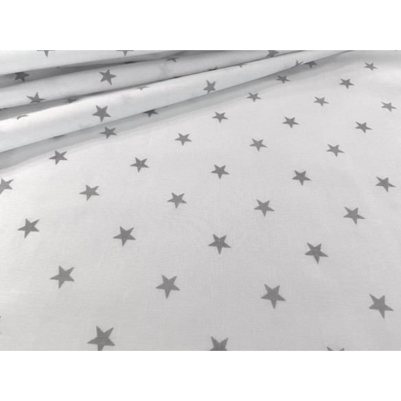 Baumwollstoff - graue Sterne auf weißem Hintergrund