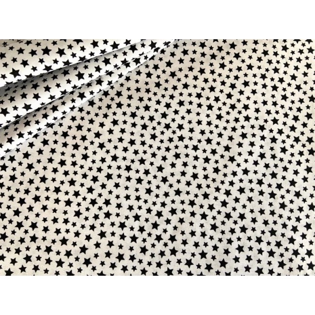 Baumwollstoff - schwarze Mini-Sterne auf weißem Hintergrund