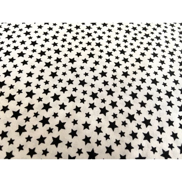 Baumwollstoff - schwarze Mini-Sterne auf weißem Hintergrund