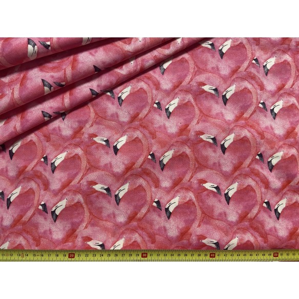 Baumwollstoff - rosa Flamingos im Kino