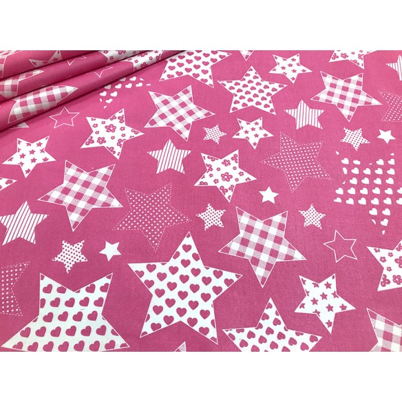 Baumwollstoff - gemusterte rosa Sterne