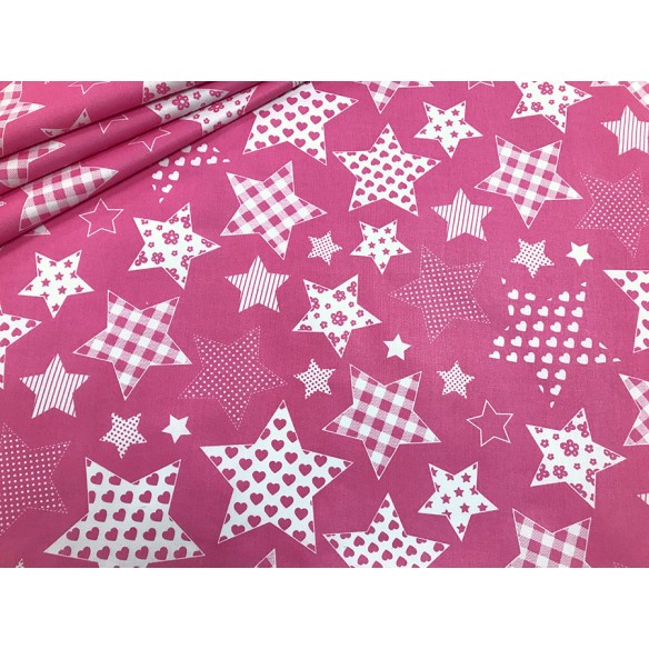 Baumwollstoff - gemusterte rosa Sterne