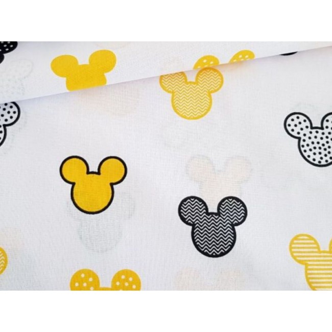 Baumwollstoff - Mickey Mouse, gelb auf weißem Hintergrund