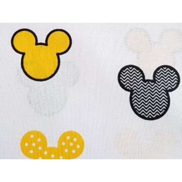 Baumwollstoff - Mickey Mouse, gelb auf weißem Hintergrund