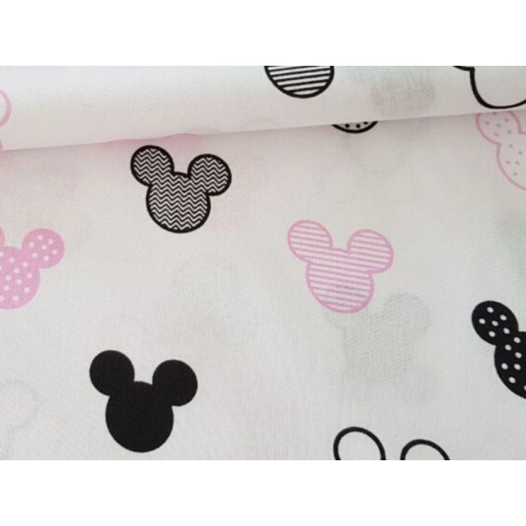 Baumwollstoff - Mickey Mouse, rosa auf weißem Hintergrund
