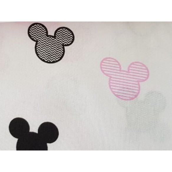 Baumwollstoff - Mickey Mouse, rosa auf weißem Hintergrund