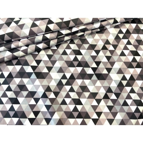 Baumwollstoff - milchbeige-graue Pyramiden