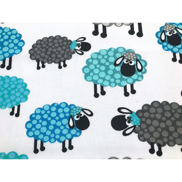 Baumwollstoff - blaue und graue Schafe
