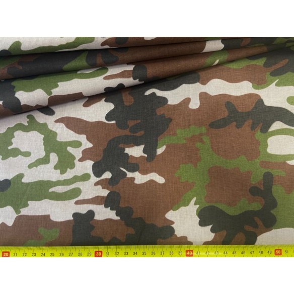 Baumwollstoff - militärisches Muster, khakifarben, braun und
