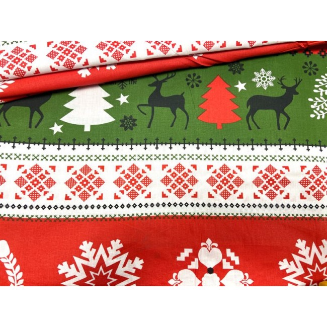 Baumwollstoff - wiehnachtlich, Pullover, rot-grüner Rentier