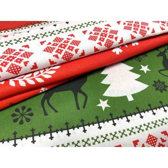 Baumwollstoff - wiehnachtlich, Pullover, rot-grüner Rentier